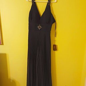 Demetrios Black Beaded Pleated Evening or Prom Dress
